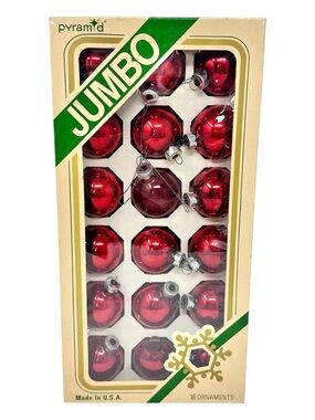 Vintage Pyramid Shiny Red Glass Christmas Ornaments Set of 18 USA Made Flaw